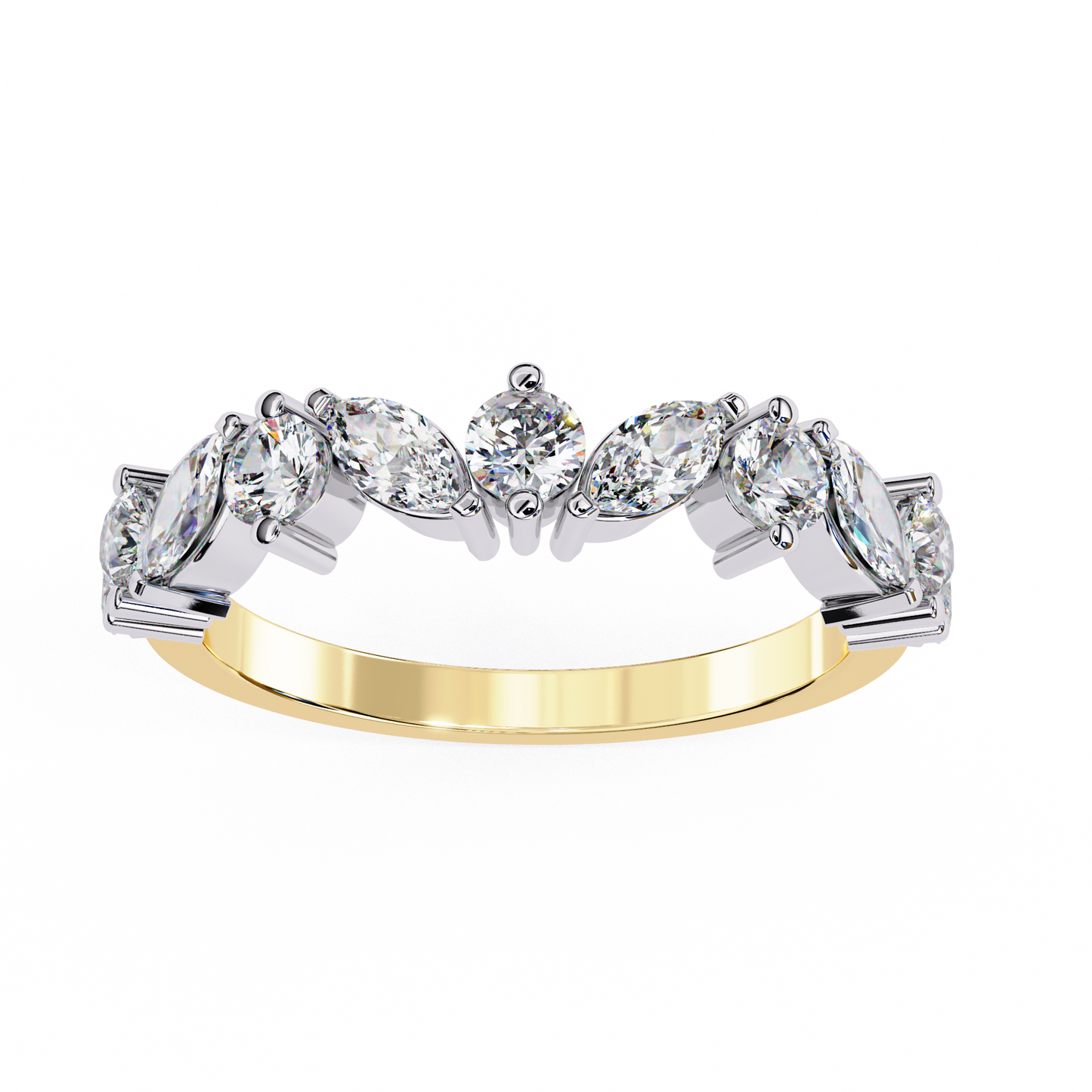 Marquise And Round Cut Diamond Half Eternity Elegance Antique Timeless Sparkling Engagement Band - HIGHCARAT DIAMONDS