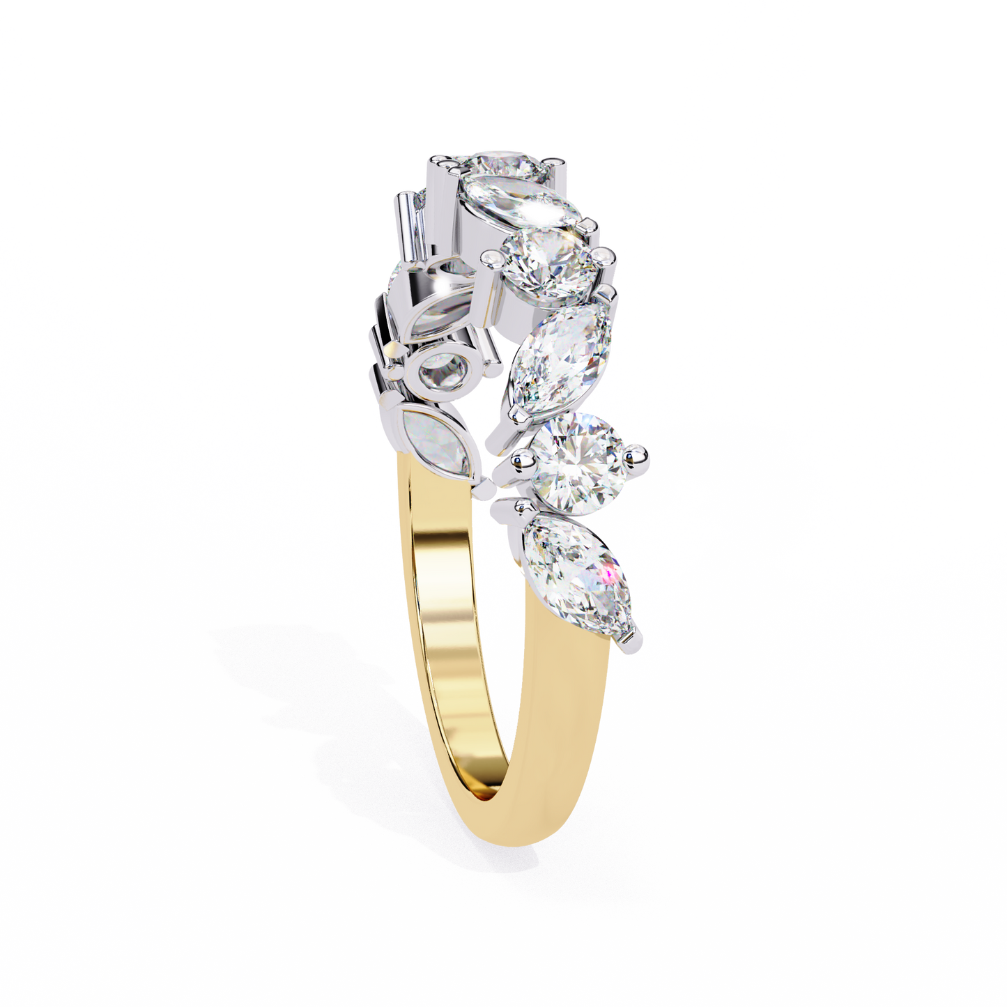 Marquise And Round Cut Diamond Half Eternity Elegance Antique Timeless Sparkling Engagement Band - HIGHCARAT DIAMONDS