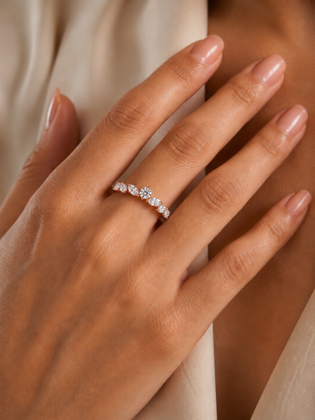 Marquise And Round Cut Diamond Half Eternity Elegance Antique Timeless Sparkling Engagement Band - HIGHCARAT DIAMONDS
