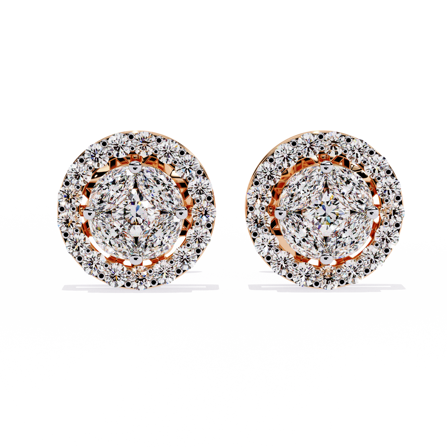 Marquise And Round Cut Diamond Halo Style Prong Set Statement Screw Back Stud Earring Annivrasry Gift - HIGHCARAT DIAMONDS