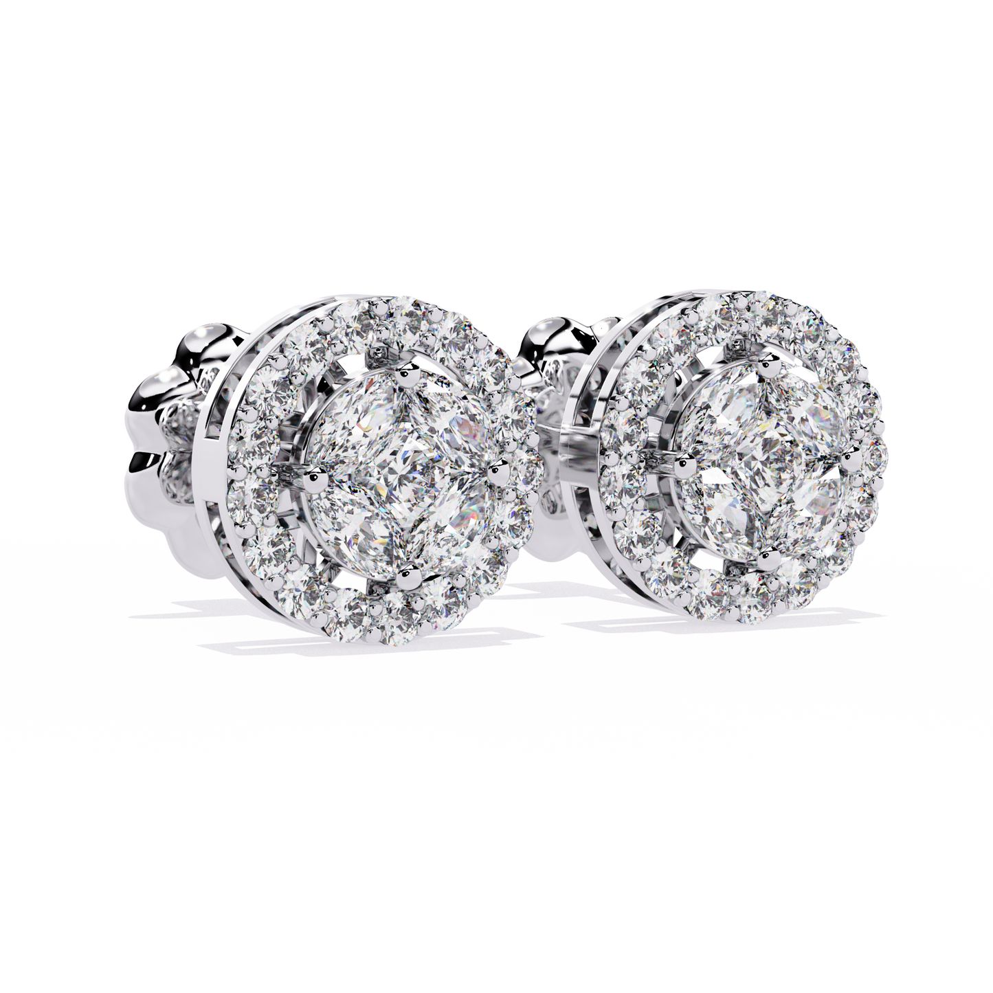 Marquise And Round Cut Diamond Halo Style Prong Set Statement Screw Back Stud Earring Annivrasry Gift - HIGHCARAT DIAMONDS