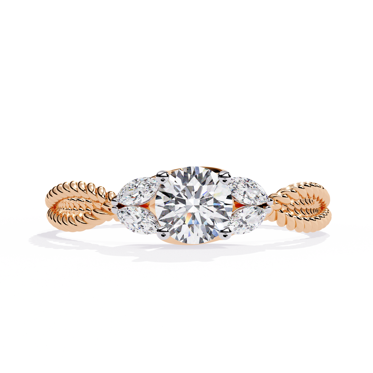 Marquise And Round Cut Diamond Twisted Elegant Art Deco Prefect Sparkling 5 Stone Promise Ring For Her - HIGHCARAT DIAMONDS