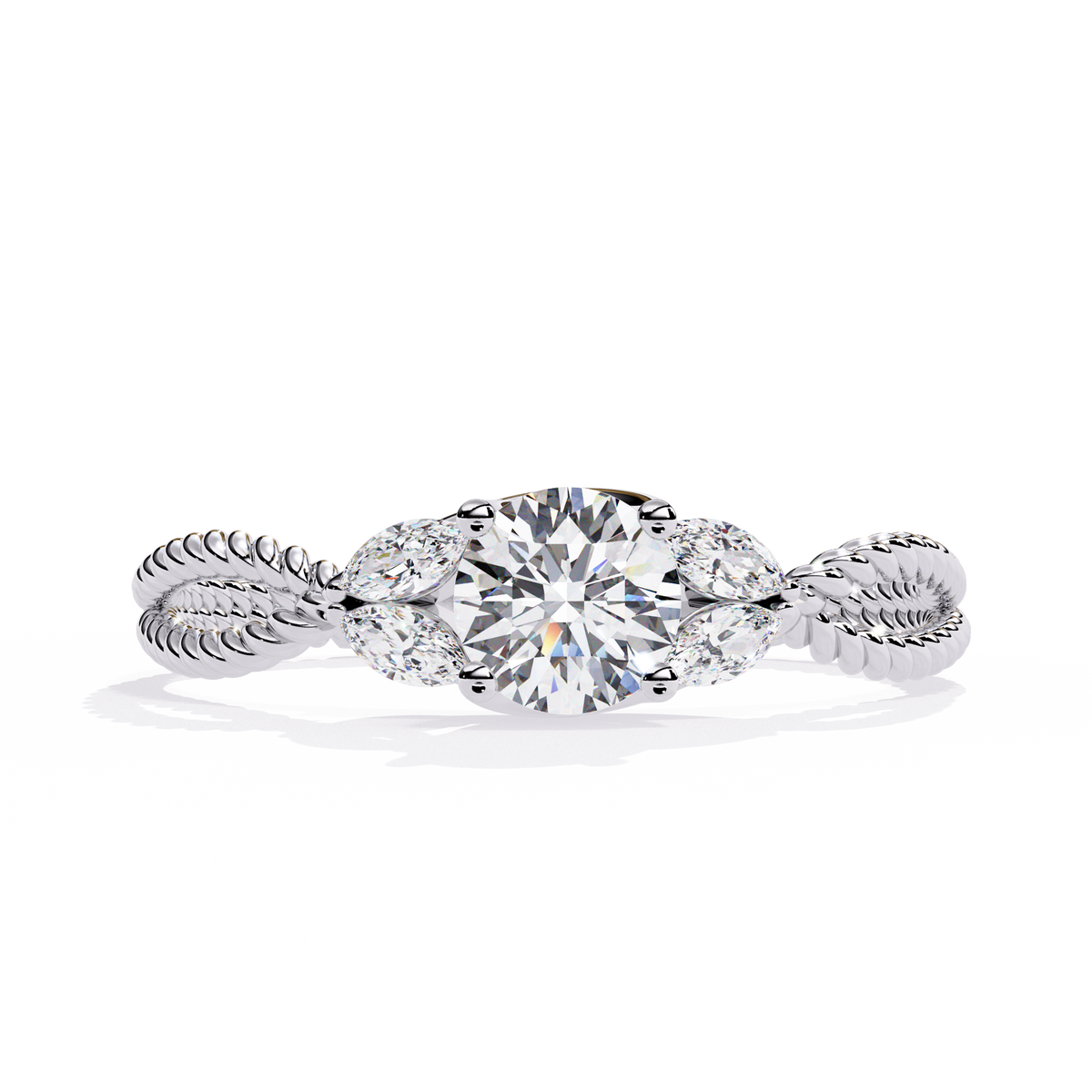 Marquise And Round Cut Diamond Twisted Elegant Art Deco Prefect Sparkling 5 Stone Promise Ring For Her - HIGHCARAT DIAMONDS