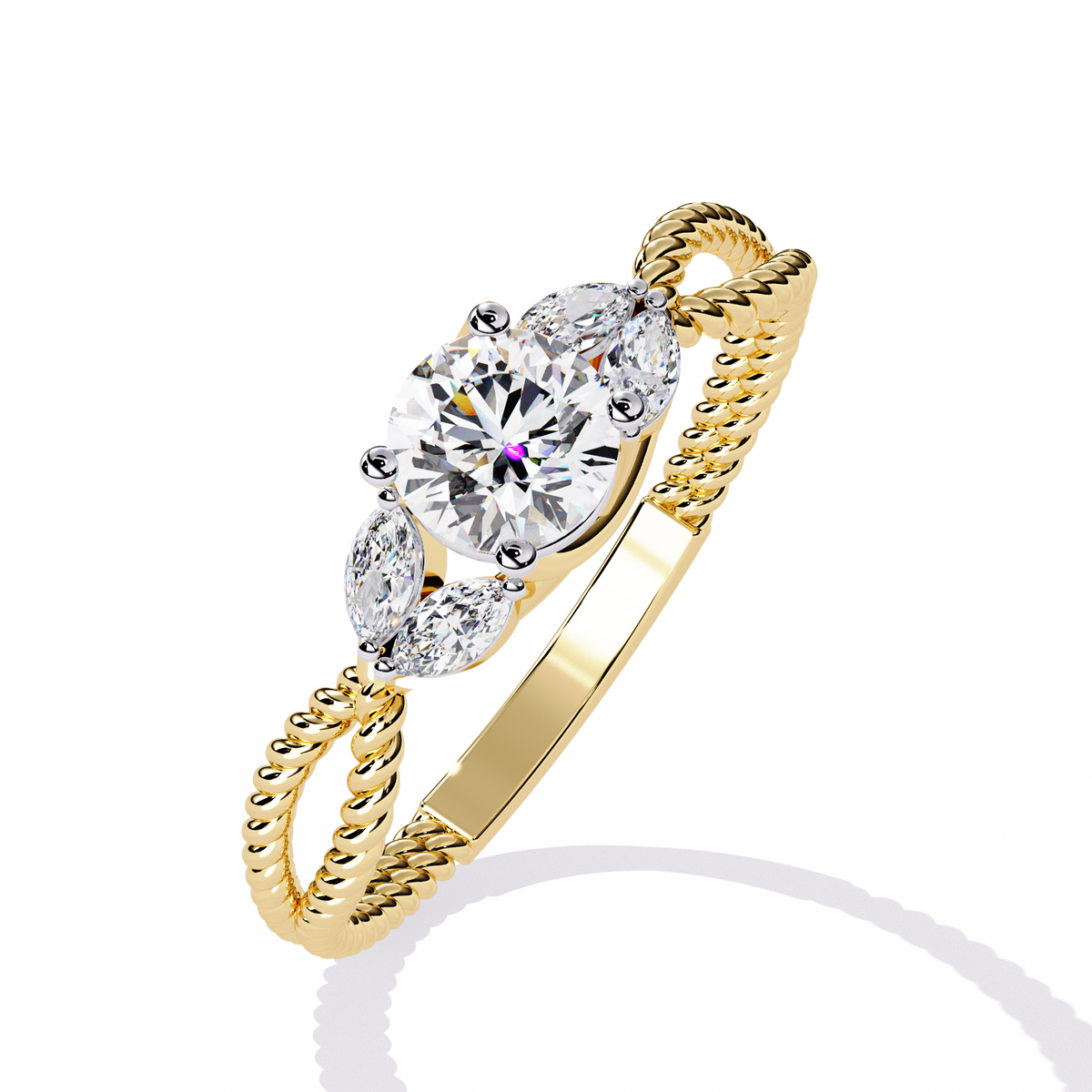 Marquise And Round Cut Diamond Twisted Elegant Art Deco Prefect Sparkling 5 Stone Promise Ring For Her - HIGHCARAT DIAMONDS