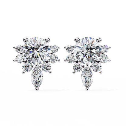 Marquise And Round Cut Diamond Vintage Stacking Minimalist Antique Dainty Stud Earring Gift For Women's - HIGHCARAT DIAMONDS
