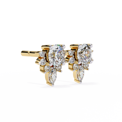 Marquise And Round Cut Diamond Vintage Stacking Minimalist Antique Dainty Stud Earring Gift For Women's - HIGHCARAT DIAMONDS