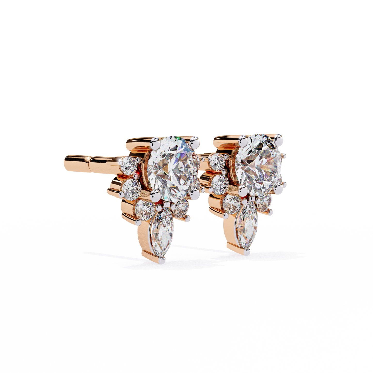 Marquise And Round Cut Diamond Vintage Stacking Minimalist Antique Dainty Stud Earring Gift For Women's - HIGHCARAT DIAMONDS