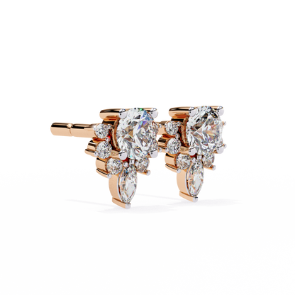 Marquise And Round Cut Diamond Vintage Stacking Minimalist Antique Dainty Stud Earring Gift For Women's - HIGHCARAT DIAMONDS