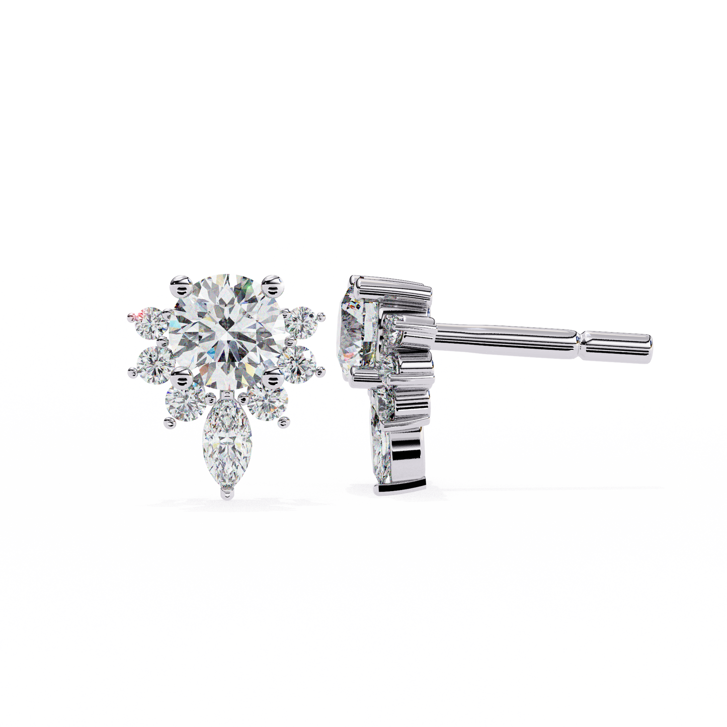 Marquise And Round Cut Diamond Vintage Stacking Minimalist Antique Dainty Stud Earring Gift For Women's - HIGHCARAT DIAMONDS