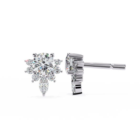 Marquise And Round Cut Diamond Vintage Stacking Minimalist Antique Dainty Stud Earring Gift For Women's - HIGHCARAT DIAMONDS