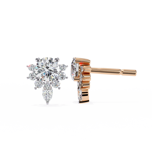 Marquise And Round Cut Diamond Vintage Stacking Minimalist Antique Dainty Stud Earring Gift For Women's - HIGHCARAT DIAMONDS