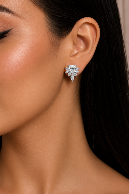 Marquise And Round Cut Diamond Vintage Stacking Minimalist Antique Dainty Stud Earring Gift For Women's - HIGHCARAT DIAMONDS