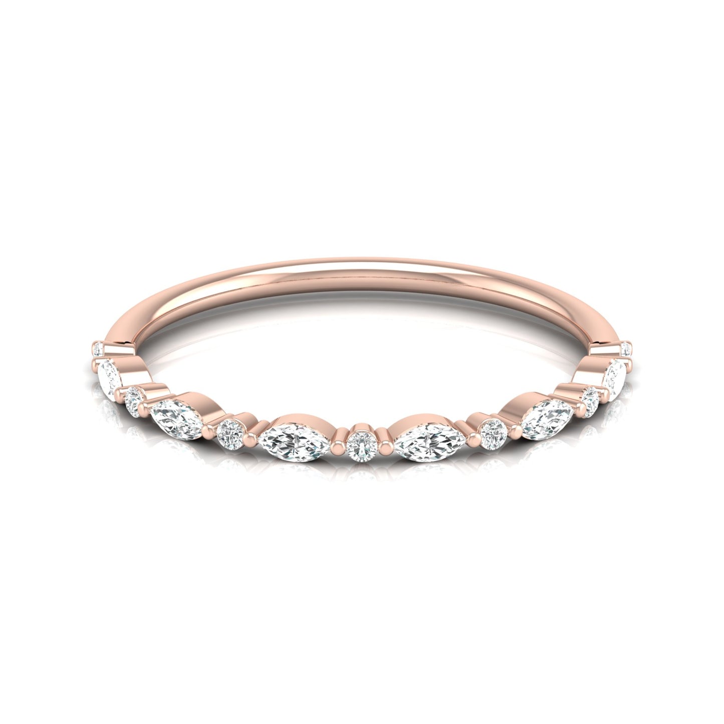Marquise And Round Cut Lab Or Natural Diamond Ring For Anniversary Gift In 14 KT Solid Gold - HIGHCARAT DIAMONDS