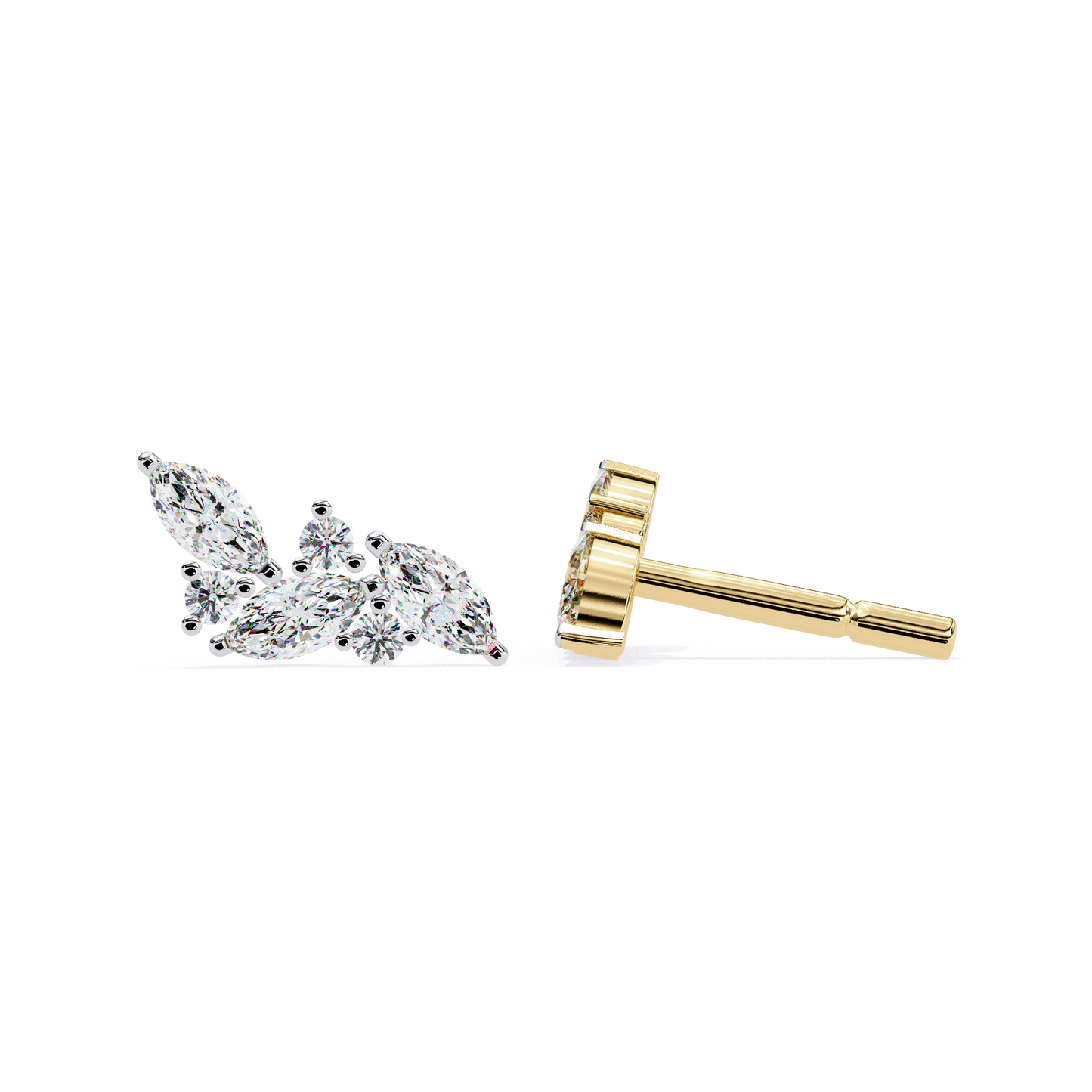 Marquise And Round Cut Top Grade Diamond Unique Prong Set Art Deco Antique Engagement Stud Earring For Her - HIGHCARAT DIAMONDS