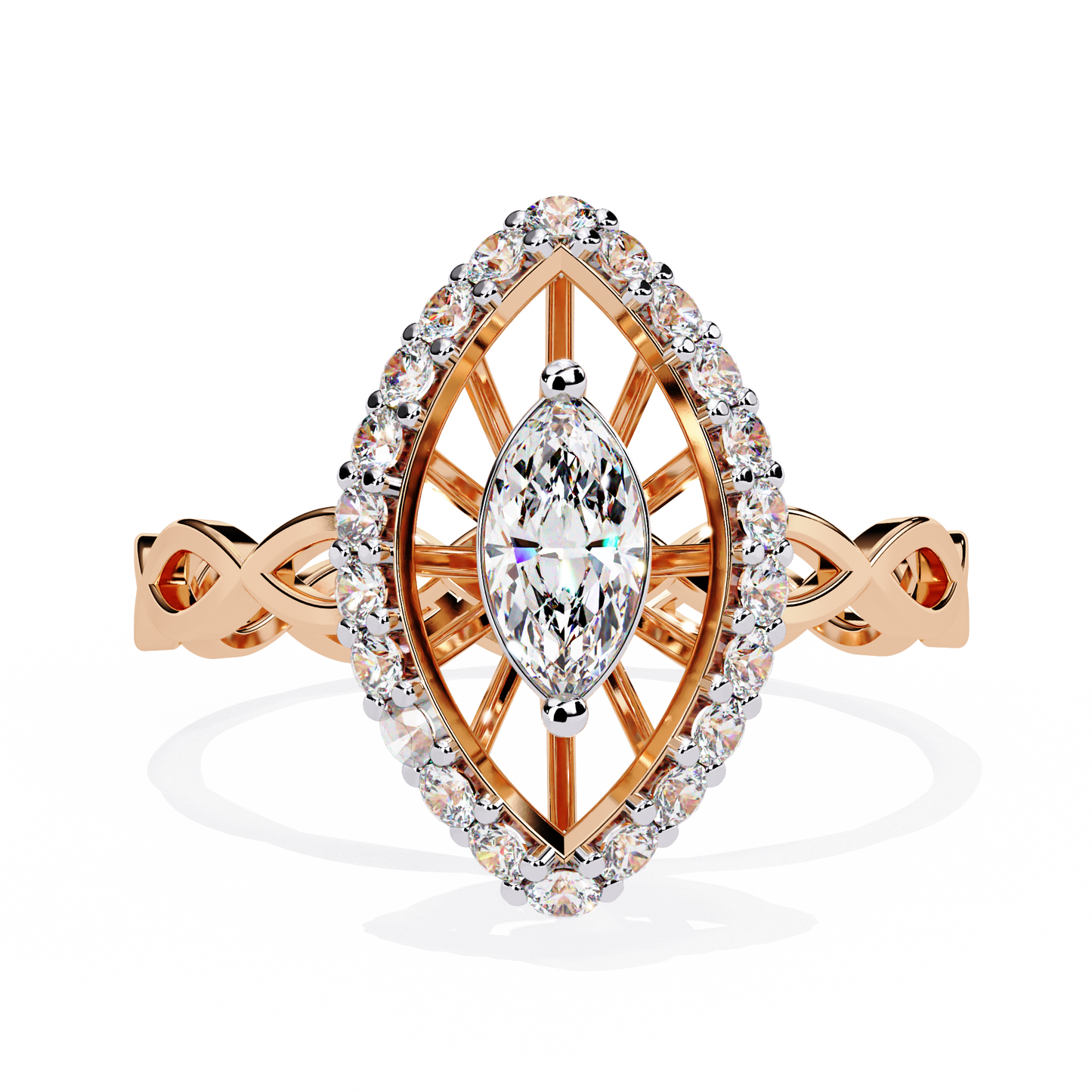 Marquise And Round Cut Top Grade Lab Grown Diamond Hidden Halo Delicate Annivrasry Ring Gift For Her