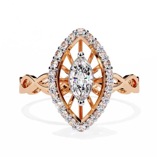 Marquise And Round Cut Top Grade Lab Grown Diamond Hidden Halo Delicate Annivrasry Ring Gift For Her - HIGHCARAT DIAMONDS