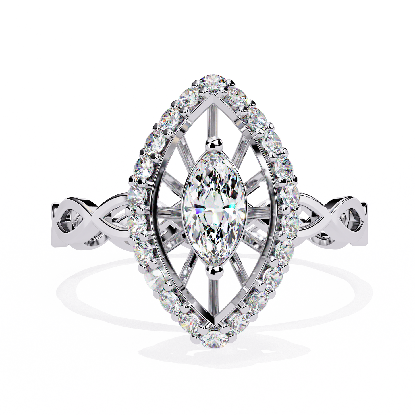 Marquise And Round Cut Top Grade Lab Grown Diamond Hidden Halo Delicate Annivrasry Ring Gift For Her