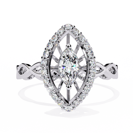 Marquise And Round Cut Top Grade Lab Grown Diamond Hidden Halo Delicate Annivrasry Ring Gift For Her - HIGHCARAT DIAMONDS