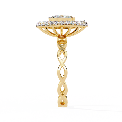 Marquise And Round Cut Top Grade Lab Grown Diamond Hidden Halo Delicate Annivrasry Ring Gift For Her