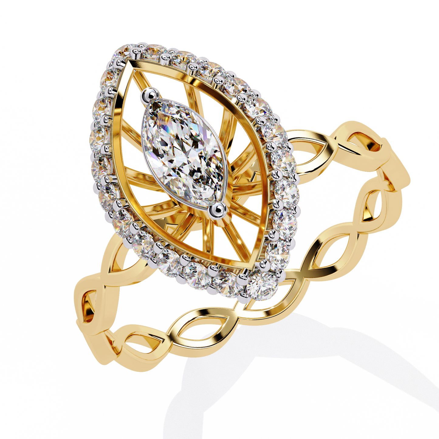 Marquise And Round Cut Top Grade Lab Grown Diamond Hidden Halo Delicate Annivrasry Ring Gift For Her