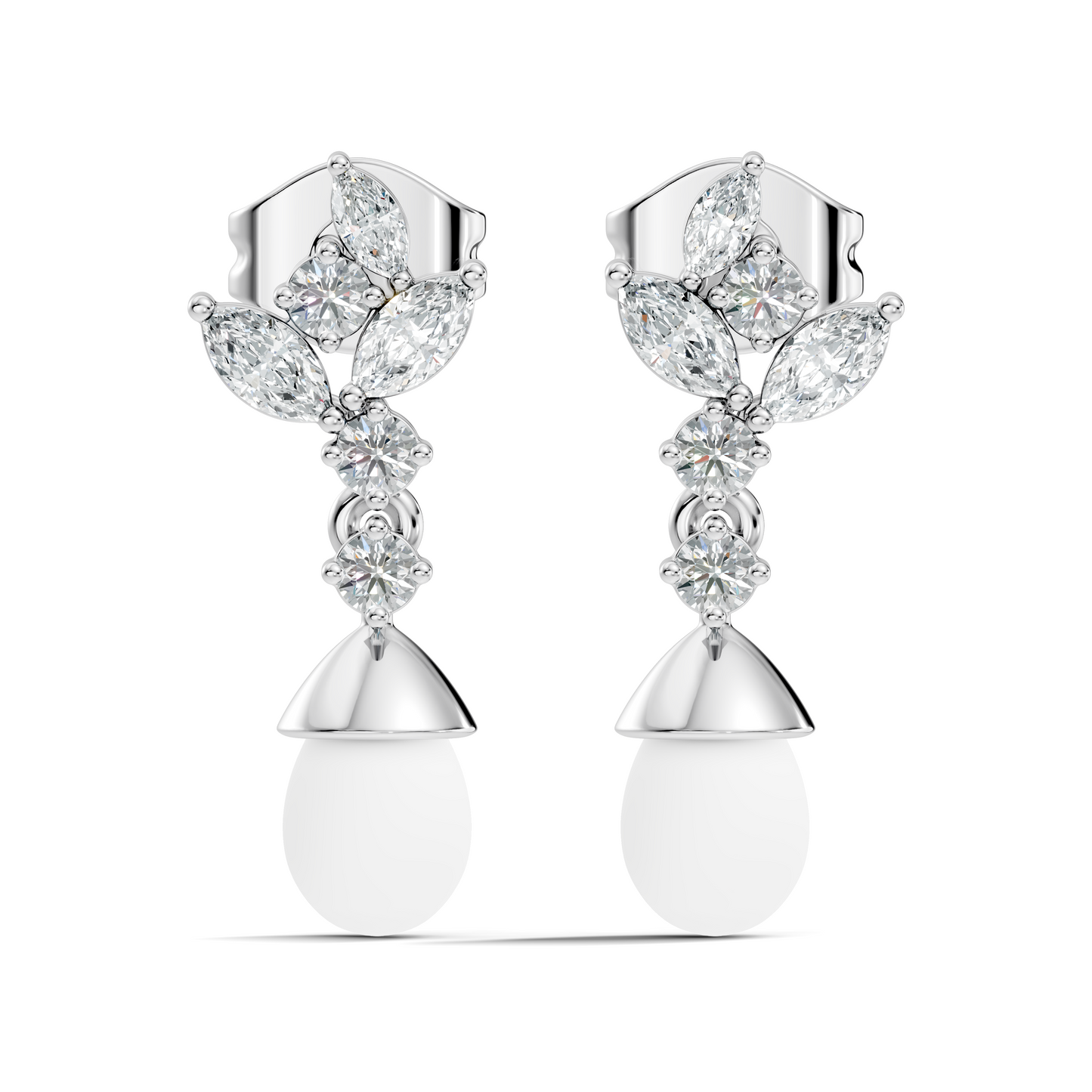 Marquise And Round Shape Natural & Lab grown Diamond dazzling Shinny Diamond Earrings For New Party Wear Look