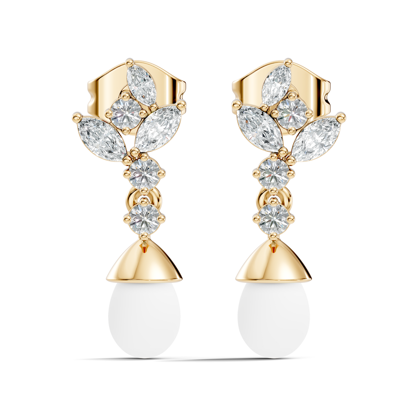 Marquise And Round Shape Natural & Lab grown Diamond dazzling Shinny Diamond Earrings For New Party Wear Look