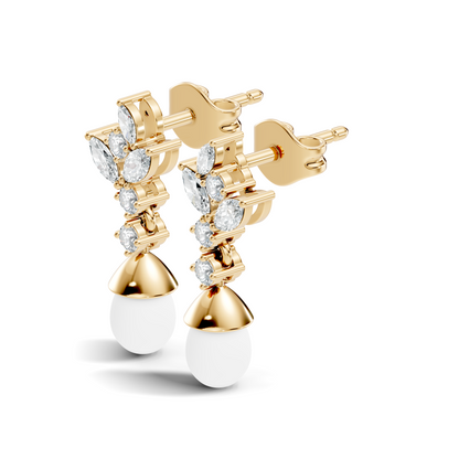 Marquise And Round Shape Natural & Lab grown Diamond dazzling Shinny Diamond Earrings For New Party Wear Look