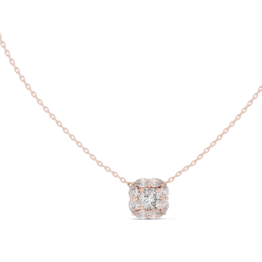 Cushion Square & Marquise Shape 9 Stone Lab Grown 18k Gold Dazzling Pendant For Her - HIGHCARAT DIAMONDS