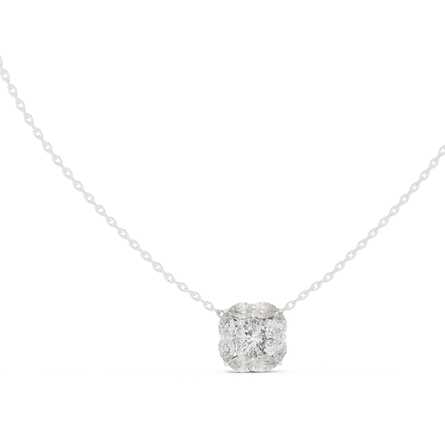 Cushion Square & Marquise Shape 9 Stone Lab Grown 18k Gold Dazzling Pendant For Her - HIGHCARAT DIAMONDS
