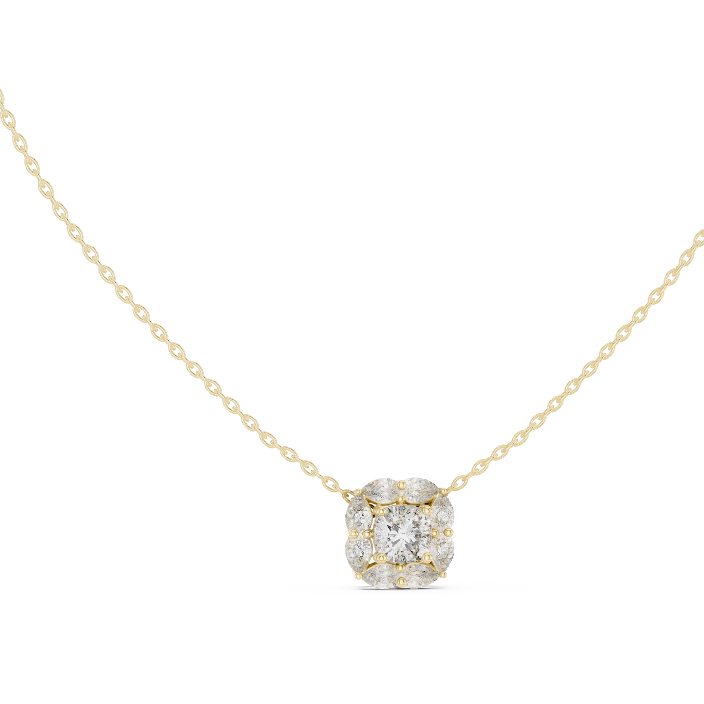 Cushion Square & Marquise Shape 9 Stone Lab Grown 18k Gold Dazzling Pendant For Her - HIGHCARAT DIAMONDS