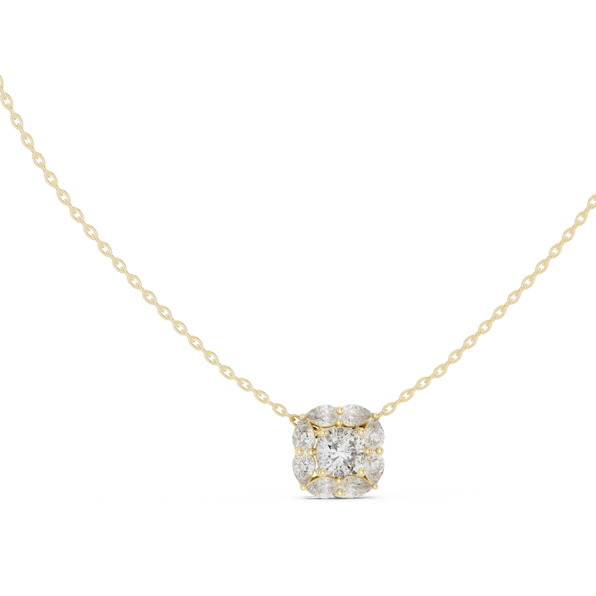 Cushion Square & Marquise Shape 9 Stone Lab Grown 18k Gold Dazzling Pendant For Her - HIGHCARAT DIAMONDS