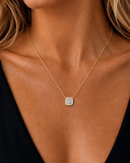 Marquise & Cushion Square Gold Prong lab-Grown diamond pendant - HIGHCARAT DIAMONDS