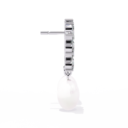 Marquise Cut Crystal Flower And Pearl 2.39Ct Diamond Stacking Prong Set Vintage Drop Earring For Gift