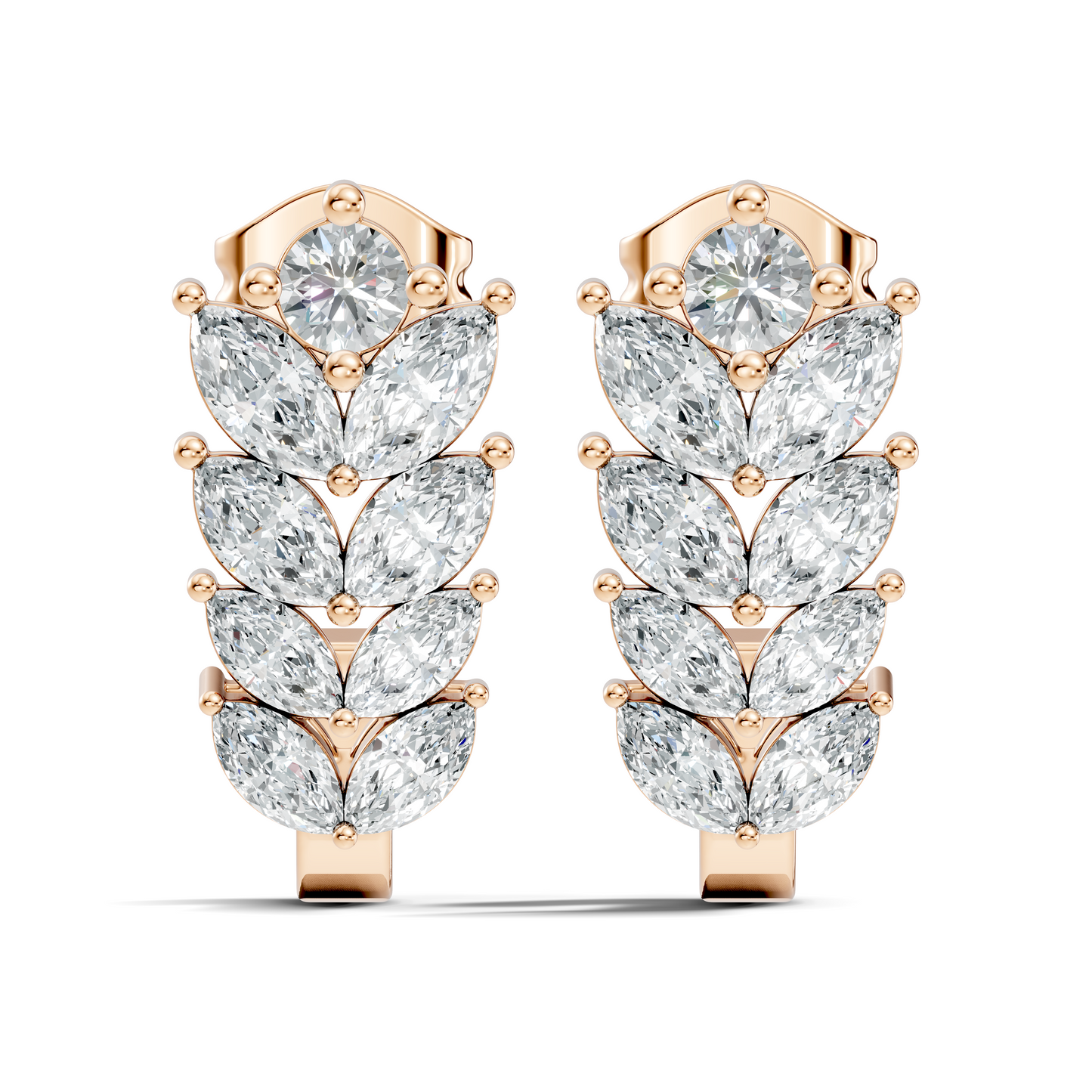 14K Gold Hoop Stud Earrings with Pear & Round Diamonds Elegant Gift for Her - HIGHCARAT DIAMONDS
