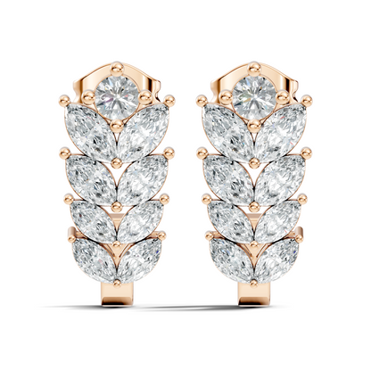 14K Gold Hoop Stud Earrings with Pear & Round Diamonds Elegant Gift for Her - HIGHCARAT DIAMONDS