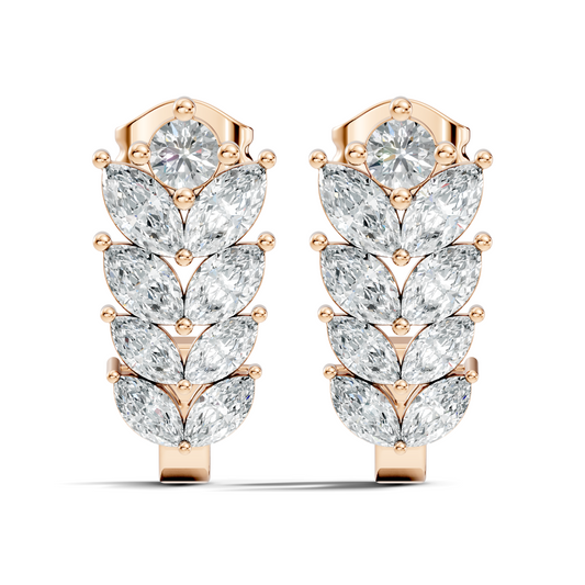 14K Gold Hoop Stud Earrings with Pear & Round Diamonds Elegant Gift for Her - HIGHCARAT DIAMONDS
