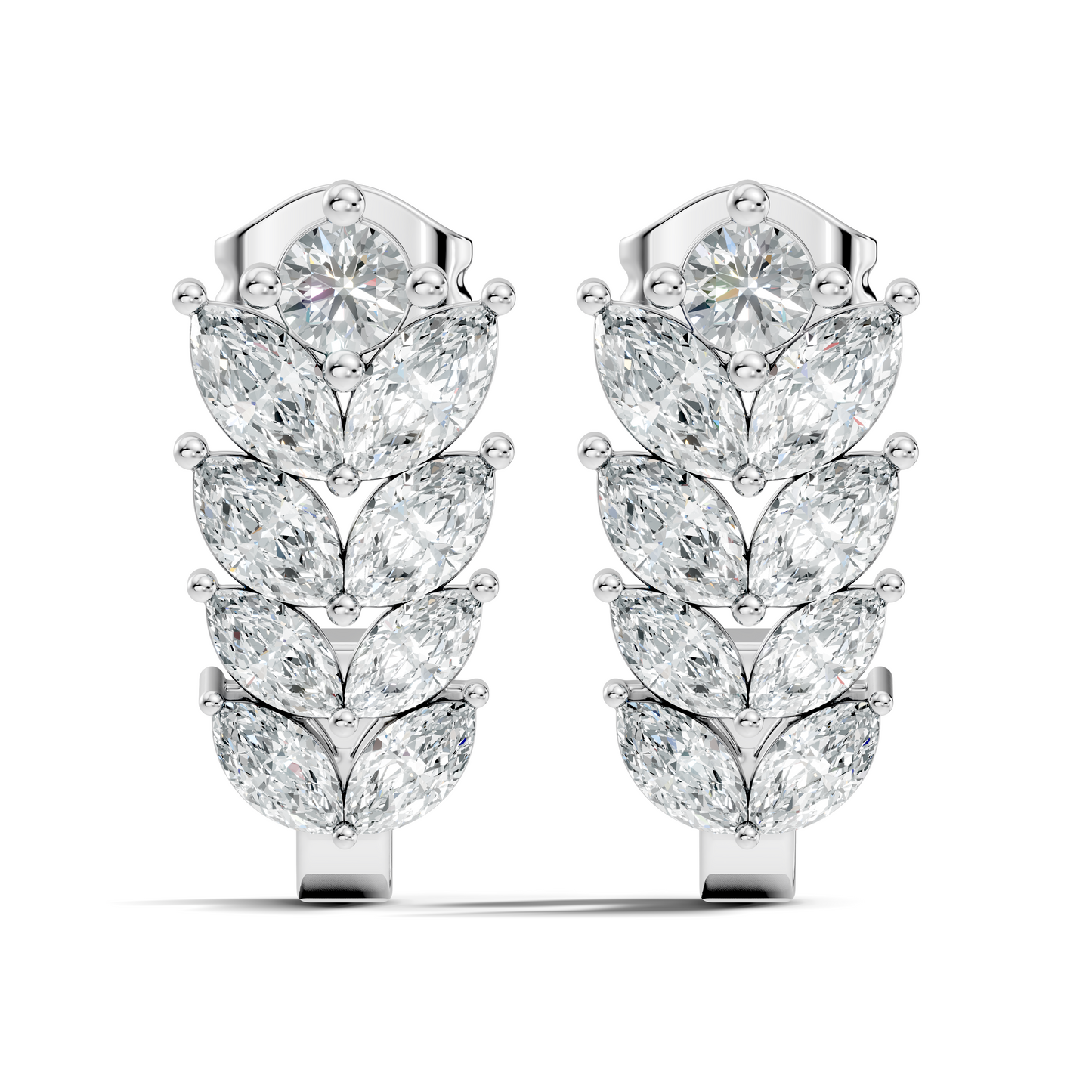14K Gold Hoop Stud Earrings with Pear & Round Diamonds Elegant Gift for Her - HIGHCARAT DIAMONDS