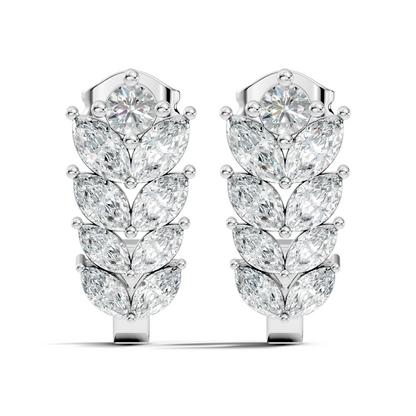 14K Gold Hoop Stud Earrings with Pear & Round Diamonds Elegant Gift for Her - HIGHCARAT DIAMONDS