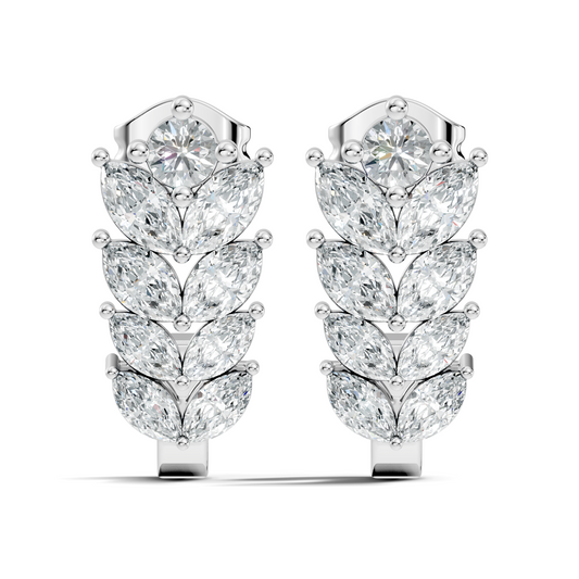 14K Gold Hoop Stud Earrings with Pear & Round Diamonds Elegant Gift for Her - HIGHCARAT DIAMONDS