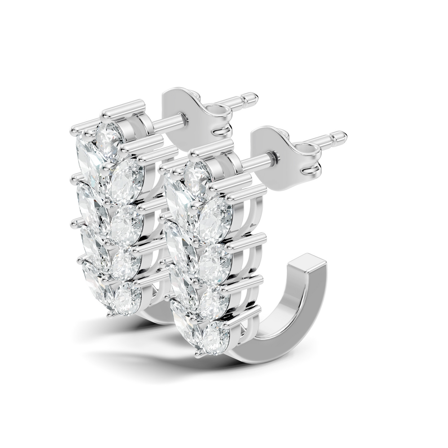 14K Gold Hoop Stud Earrings with Pear & Round Diamonds Elegant Gift for Her - HIGHCARAT DIAMONDS