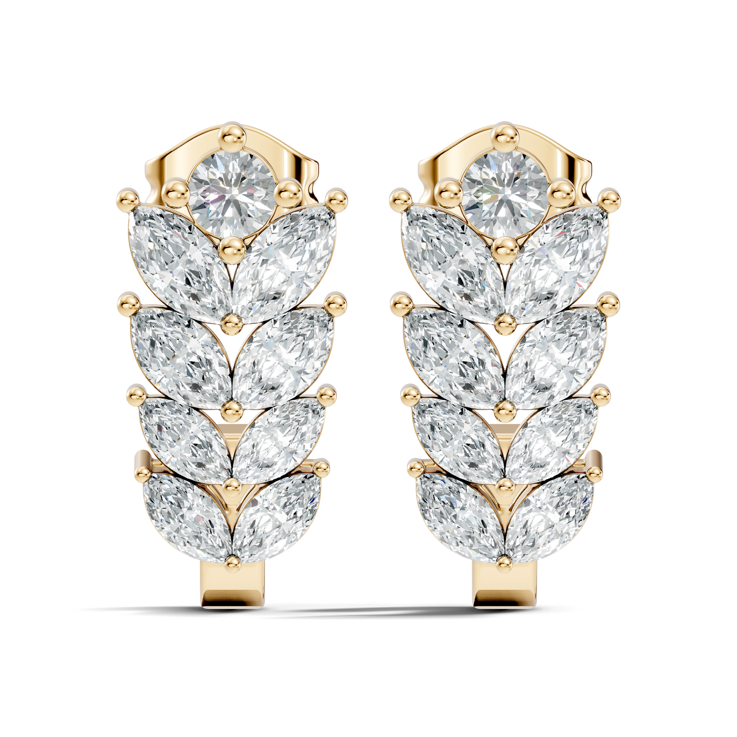 14K Gold Hoop Stud Earrings with Pear & Round Diamonds Elegant Gift for Her - HIGHCARAT DIAMONDS