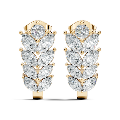 14K Gold Hoop Stud Earrings with Pear & Round Diamonds Elegant Gift for Her - HIGHCARAT DIAMONDS