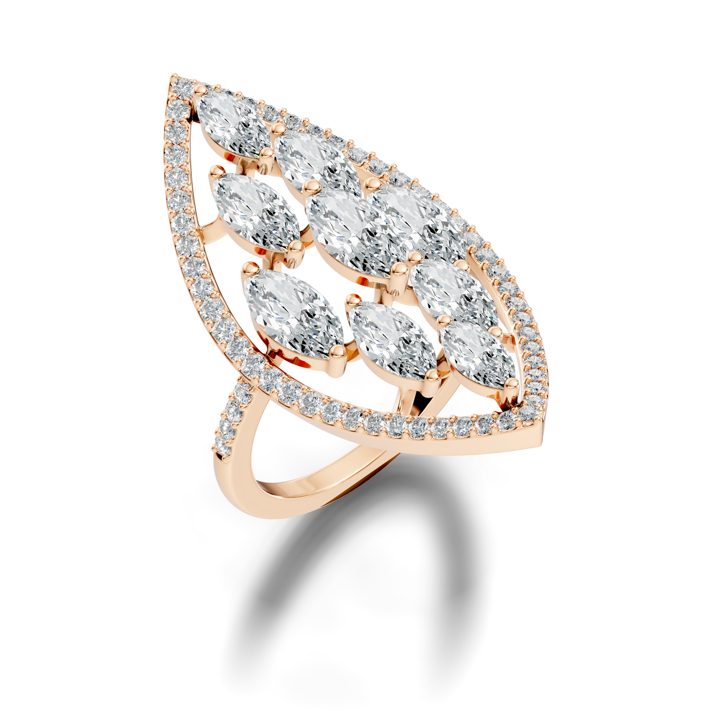 4.04Ct Marquise and Round Cut Lab Grown Diamond Art Deco Vintage Stackable Wedding Ring For Women's - HIGHCARAT DIAMONDS