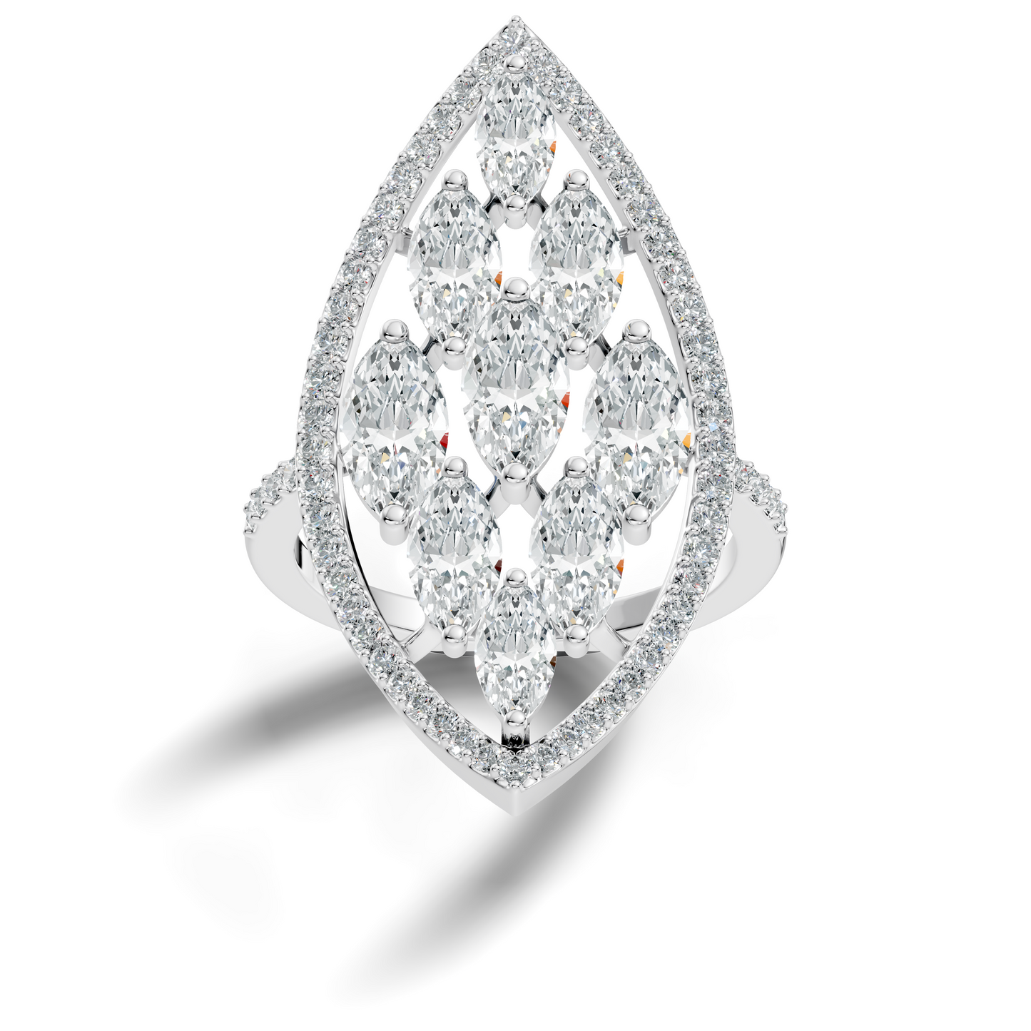 4.04Ct Marquise and Round Cut Lab Grown Diamond Art Deco Vintage Stackable Wedding Ring For Women's - HIGHCARAT DIAMONDS