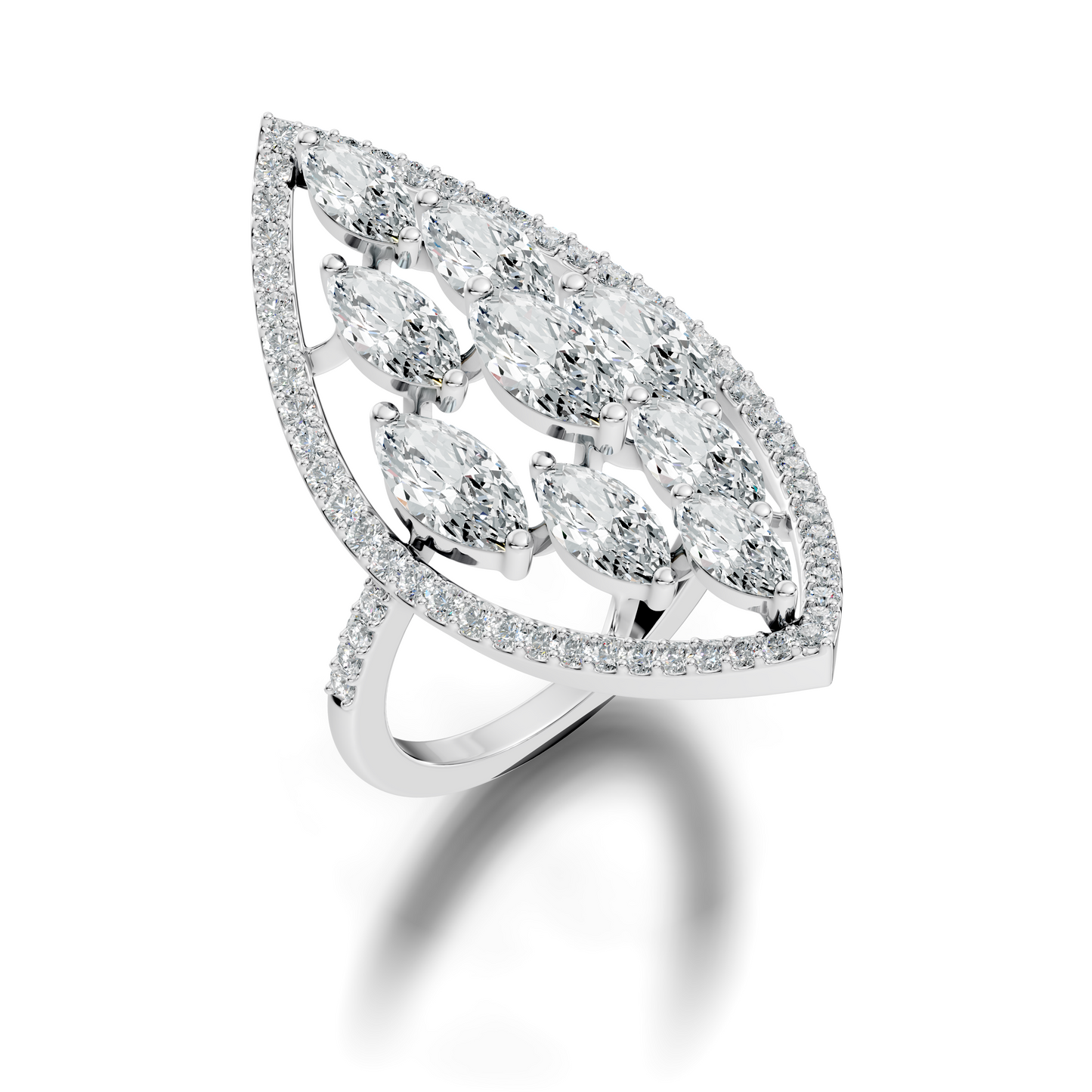 4.04Ct Marquise and Round Cut Lab Grown Diamond Art Deco Vintage Stackable Wedding Ring For Women's - HIGHCARAT DIAMONDS