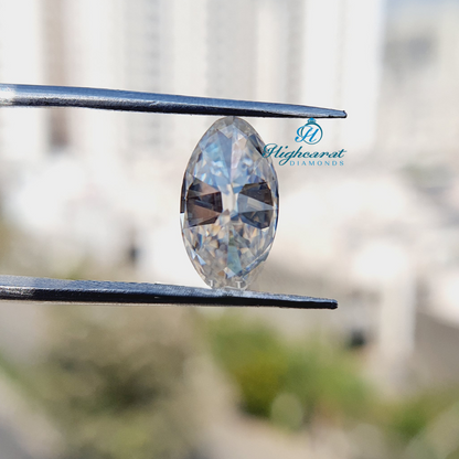 Loose Marquise Moval style lab grown diamond with elongated silhouette and exceptional brilliance