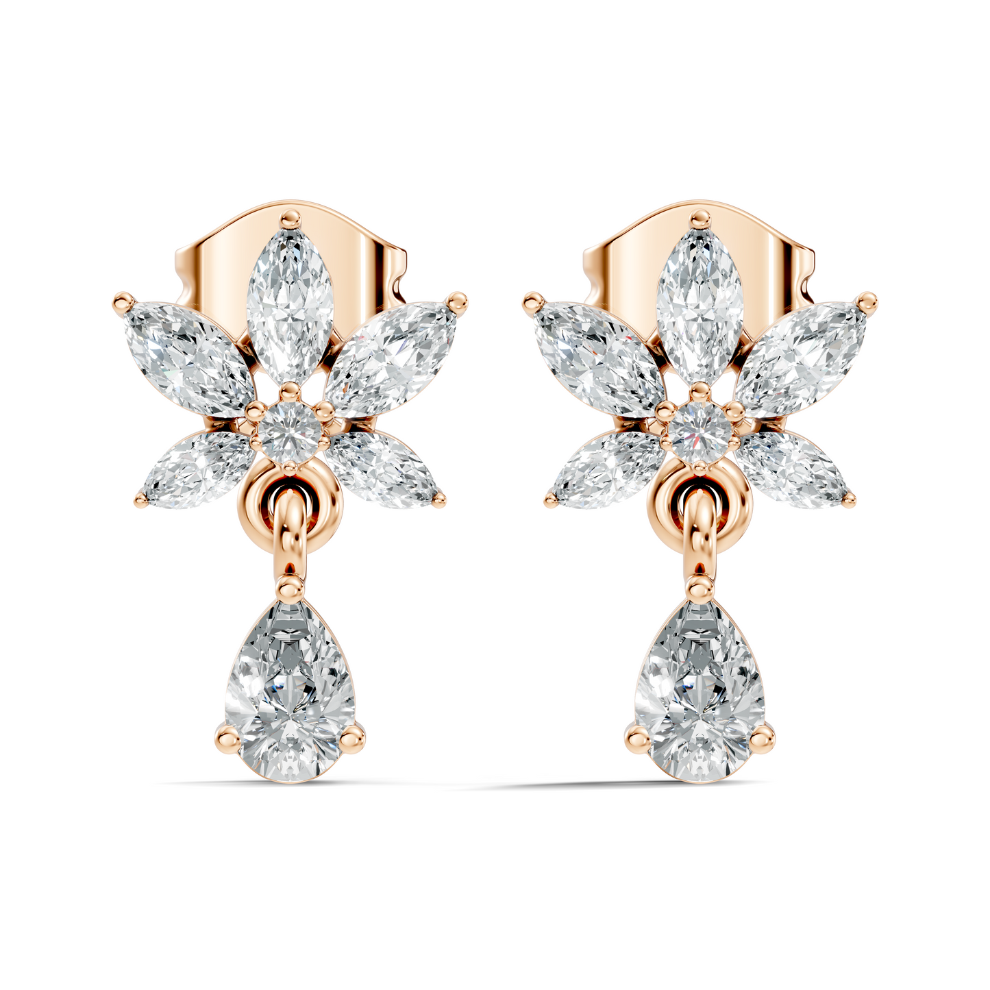 Vintage Marquise And Round Diamond Pear Drop Earring For Her In 14K Solid White Gold - HIGHCARAT DIAMONDS