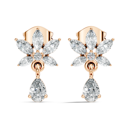 Vintage Marquise And Round Diamond Pear Drop Earring For Her In 14K Solid White Gold - HIGHCARAT DIAMONDS