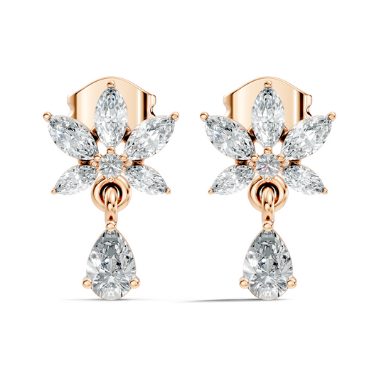Vintage Marquise And Round Diamond Pear Drop Earring For Her In 14K Solid White Gold - HIGHCARAT DIAMONDS