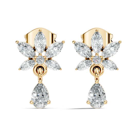 Vintage Marquise And Round Diamond Pear Drop Earring For Her In 14K Solid White Gold - HIGHCARAT DIAMONDS
